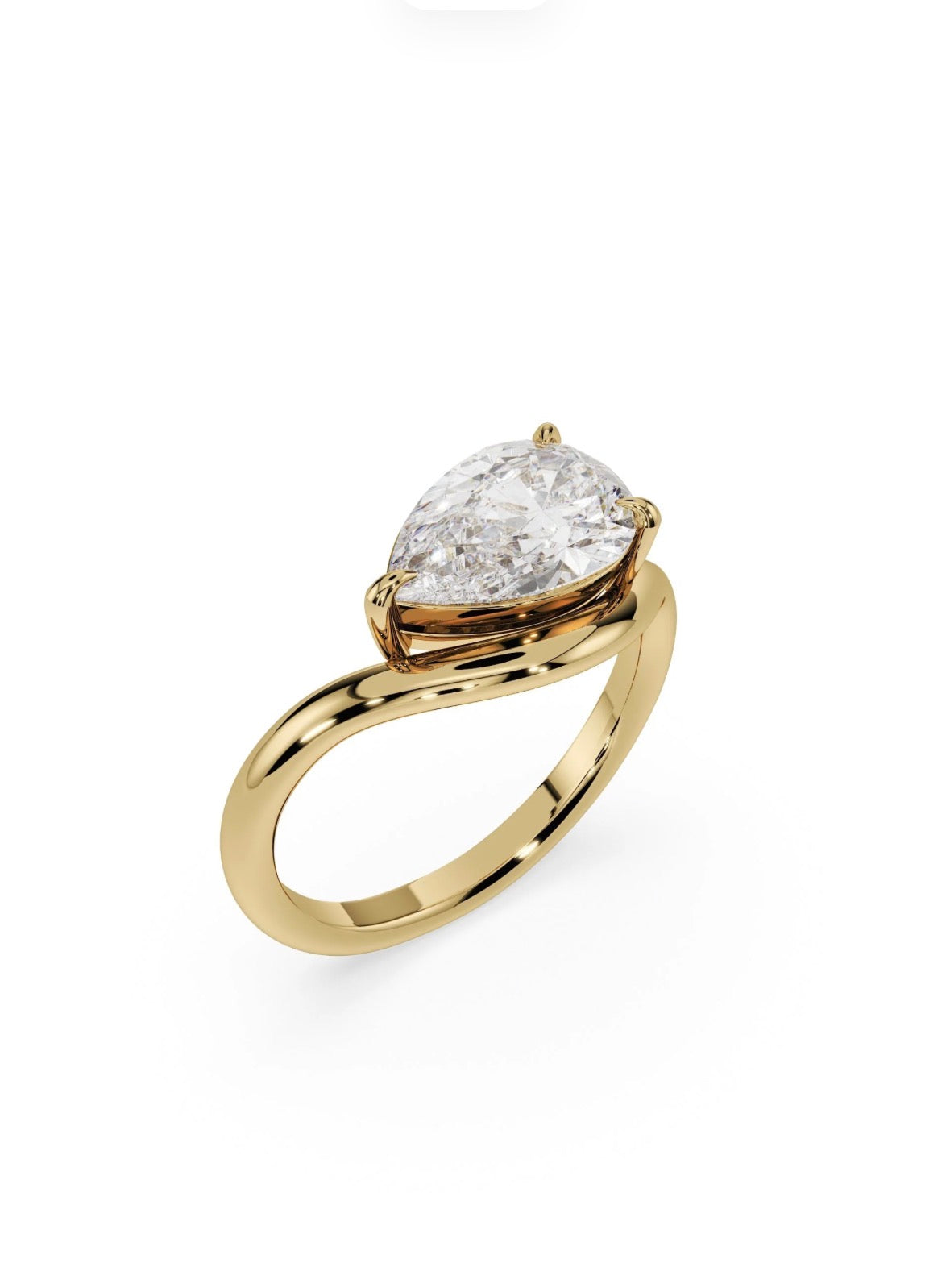 SVAJ diamantring i 14 karat gulguld med 2,00 ct. pæreformet lab-grown diamant og asymmetrisk guldbånd fra Stensgaard.